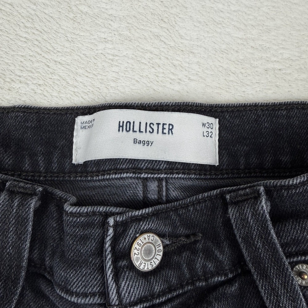 Hollister Men's Baggy Black Washed Denim Jeans Size W30 L32 Y2K - Picture 3 of 9